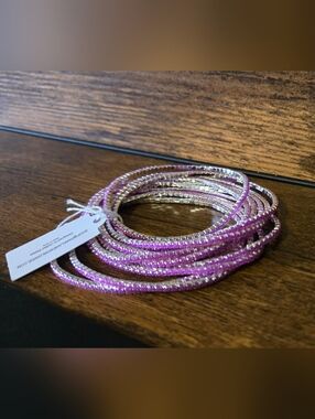 PARKLANE Stackable Purple Beaded Bangle Bracelet Set - Women Jewelry
